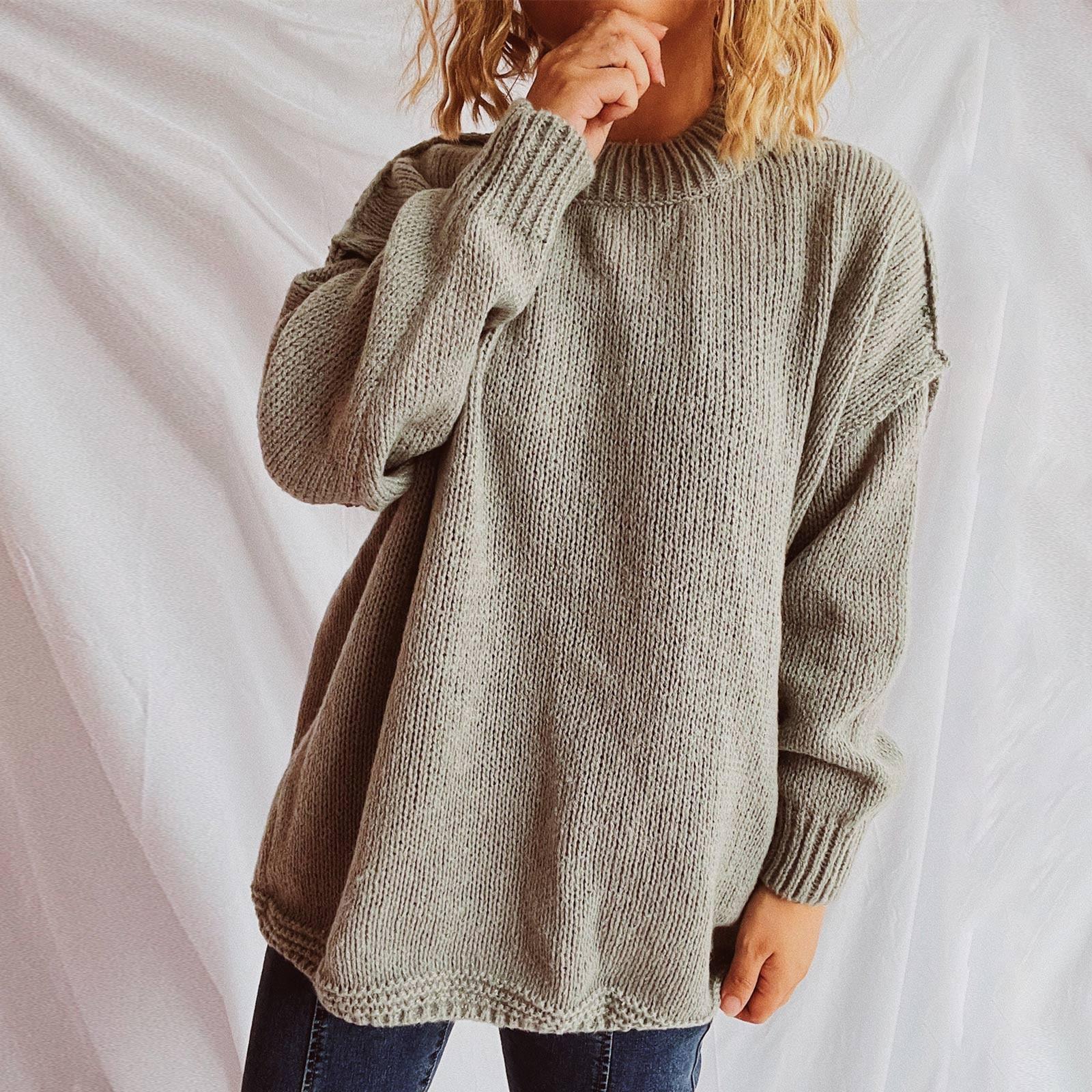 Женский осенне-зимний свободный свитер-пуловер модный свитер с длинными рукавами и круглым вырезом с обратным кроем S 2763₽