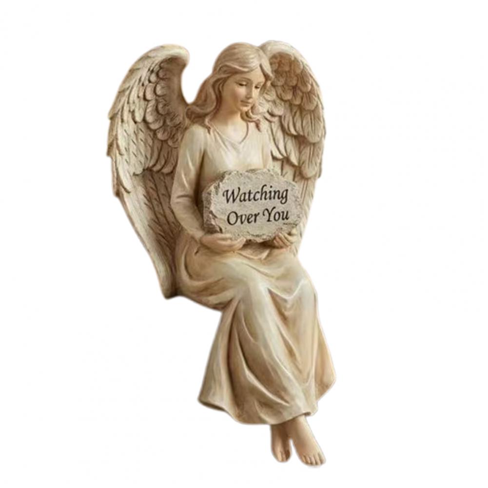 Angel Ornament Angel Figurine Decoration Angel Figurine Shelf Sitter Hand-painted Resin Statue Sitting Sculpture for Home Office