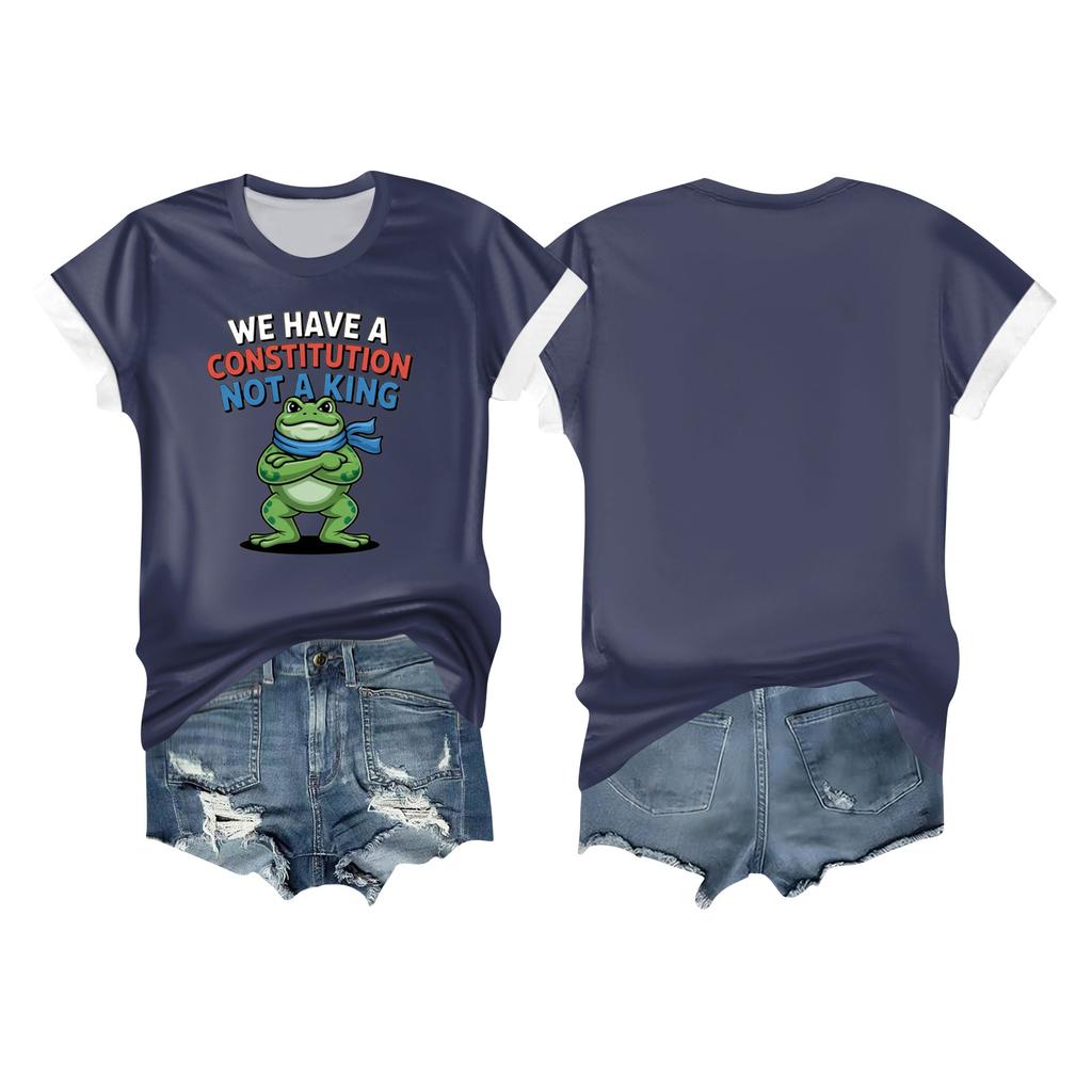 Women's Casual Printed T-shirt Round Neck Pullover Short-sleeved Top