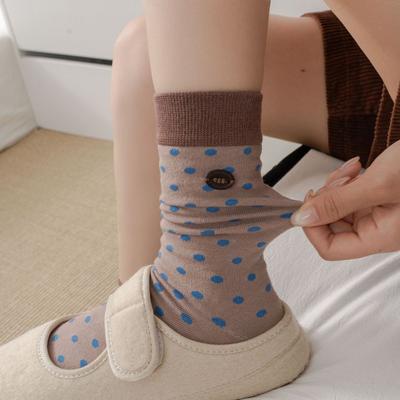 Calzini da Donna Autunno e Inverno Vintage a Pois a Righe con Bottoni a Contrasto Colore Tubolari Impilabili