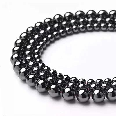 Cuentas sueltas espaciadoras naturales de hematita negra de calidad para fabricación de joyería, accesorios de pulsera DIY ( Tamaño de selección 4 6 8 10 mm )