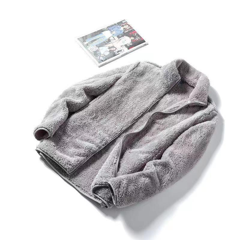 Women's Double-Sided Fleece Jacket - Warm Stand Collar, Long Pile Zipper, Short Cardigan Style Sweatshirt.