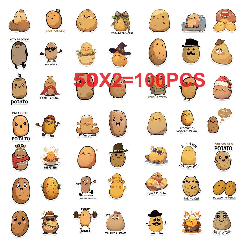 50/100 Fun Cartoon Potato Stickers Guitar Notebook Luggage DIY Waterproof Stationery Stickers