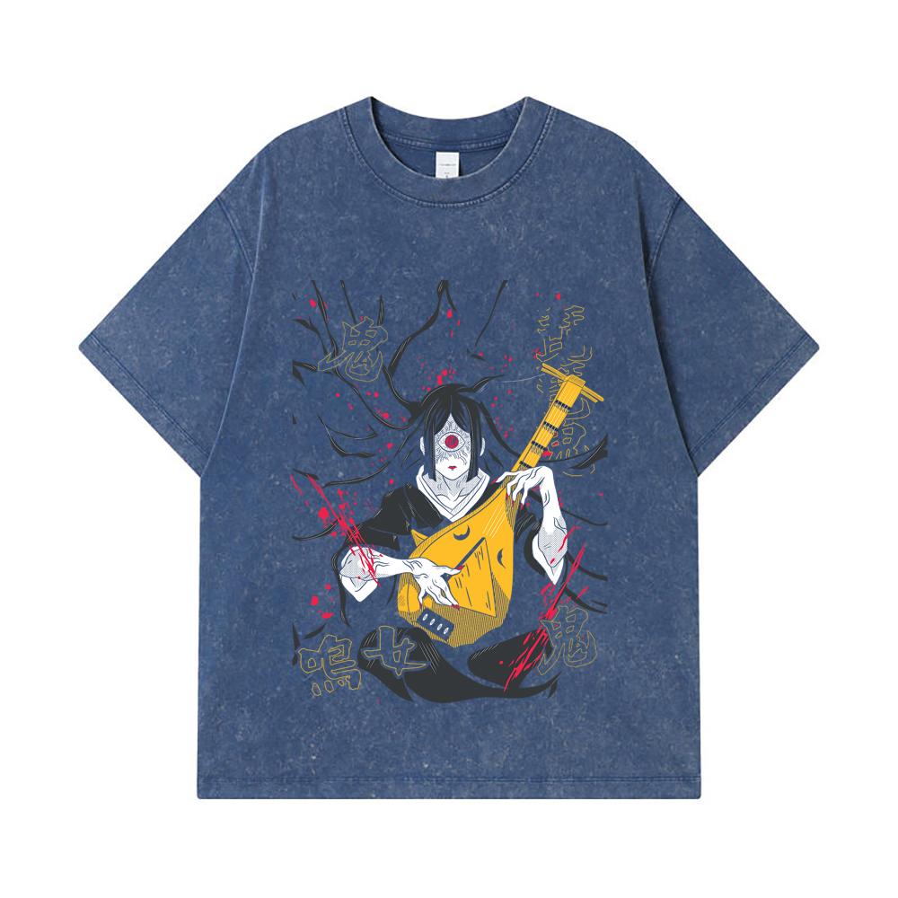 

275 GSM Washed T-shirts 100% Cotton Demon Slayer V54 Nakime Print Unisex Heavy Cotton T Shirt 2XL королівський синій колір