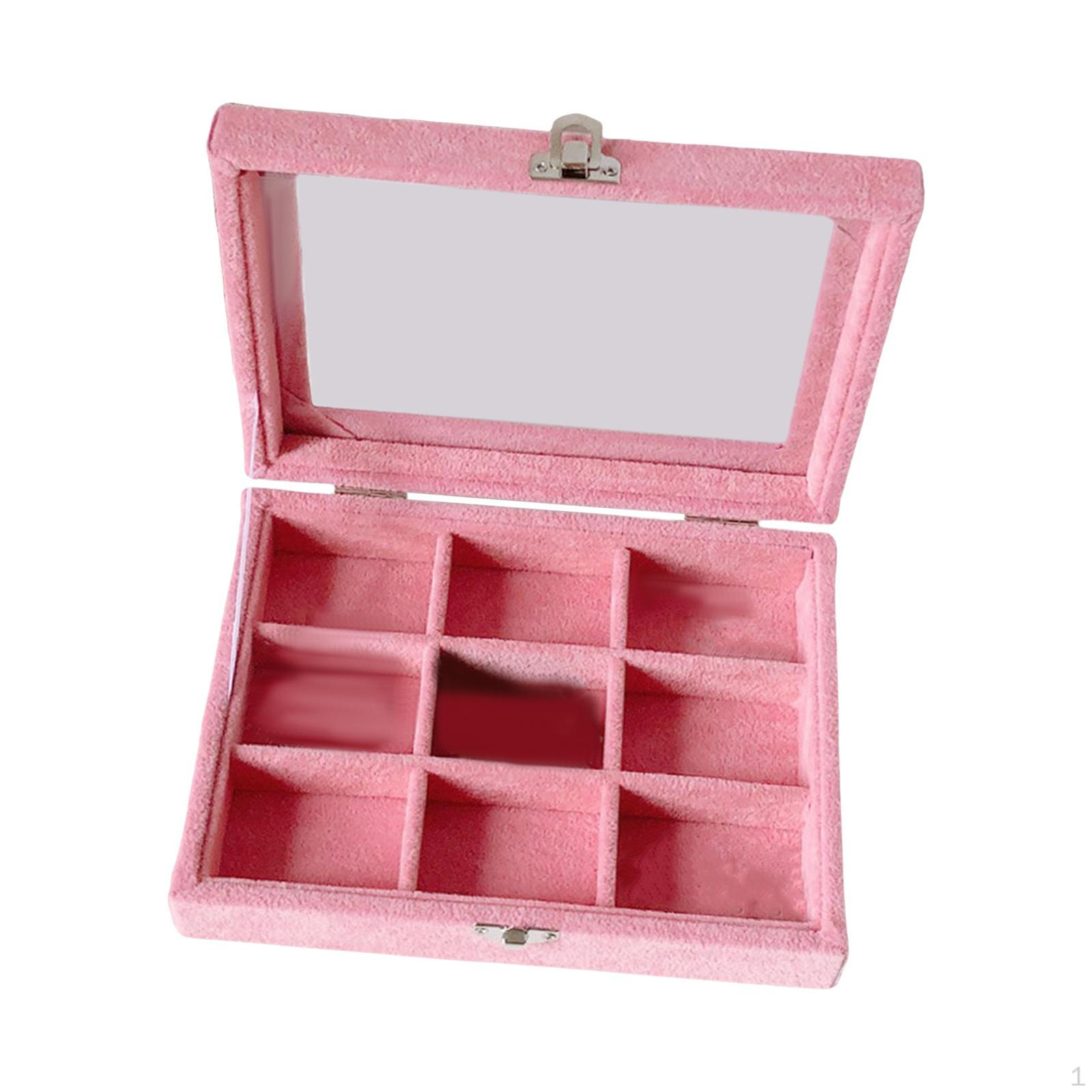 Velvet Lid with Multi Grid Jewelery Tray, Removable Compartment Dividers 9 Grids