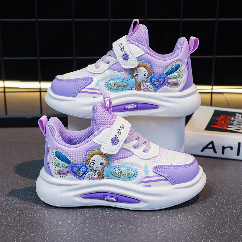 

Casual Sneakers Pink Purple for Girls Princess Print Outdoor Shoes Children Lighted Non-slip Sports Shoes 36 фиолетовый