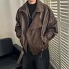 Mens Vintage PU Leather Jacket Double Lapel Casual Biker Style Loose Fit Short Length Young Adults