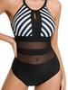 2026 Plus Size Lace Stripe One-Piece Swimsuit