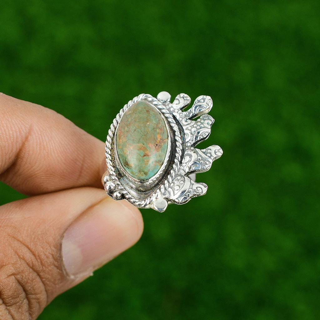 Gift For Her 925 Silver Natural Tibetan Turquoise Stackable Adjustable Ring