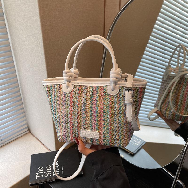 Large Capacity Straw Bag Women's New Fashionable Versatile Shoulder Bag Popular Underarm Bucket Bag