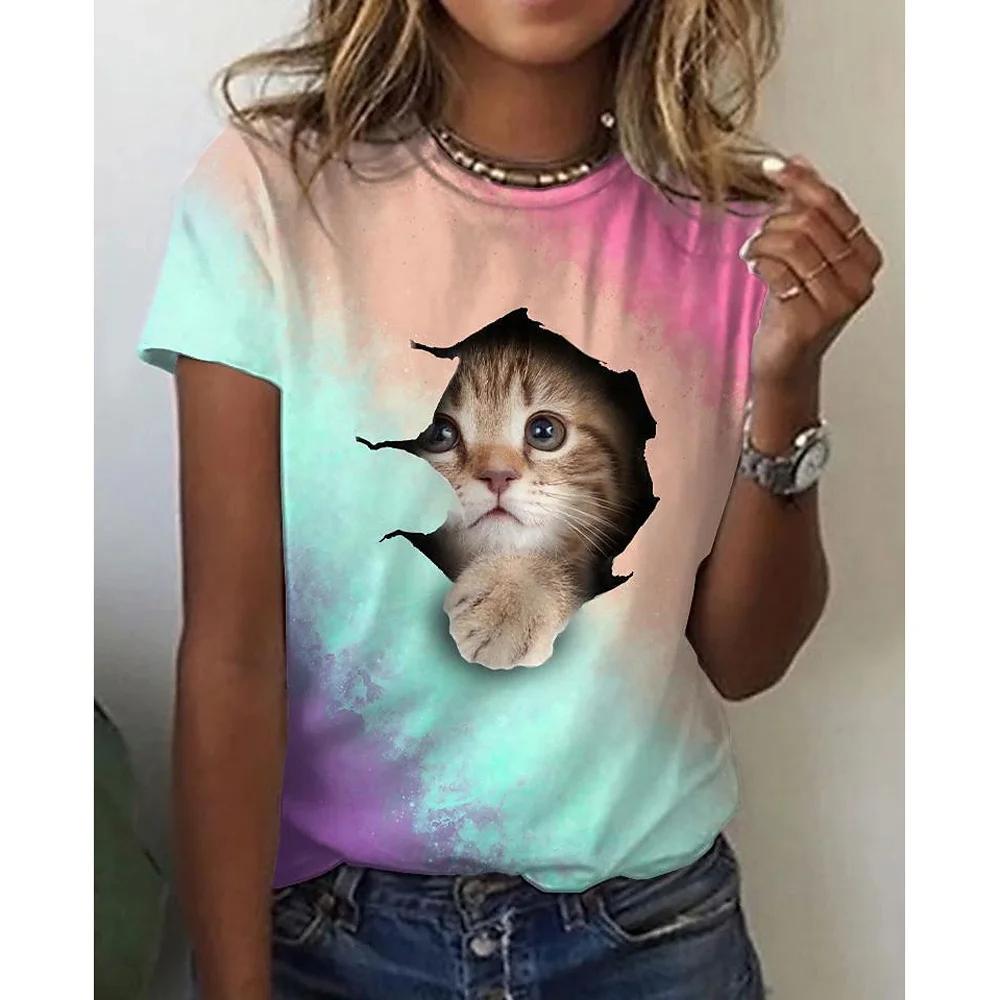 Sommer Frauen 3D Druck T-shirt Mode süße Katze T-Shirt T-Shirt Harajuku Tier T-Shirt Kurzarm O-Ausschnitt Frau Kleidung