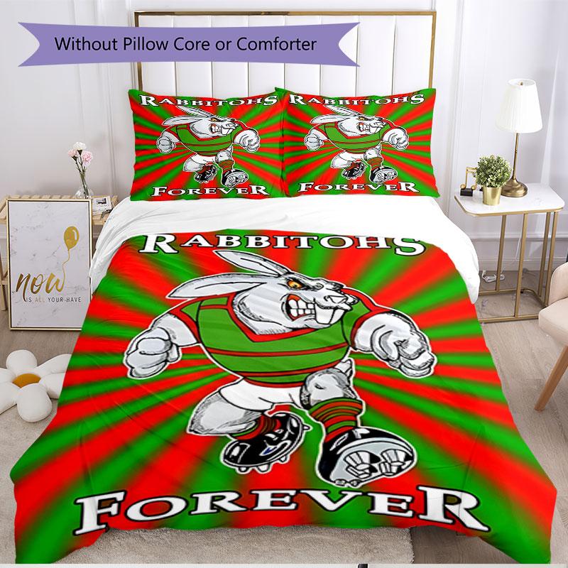 3-teiliges Bettbezug-Set (1 * Bettbezug + 2 * Kissenbezug, ohne Kern), South Sydney Rabbitohs Druck Weiches Ganzjahres-Bettwäscheset, Heimschlafzimmer-Dekoration Geschenk