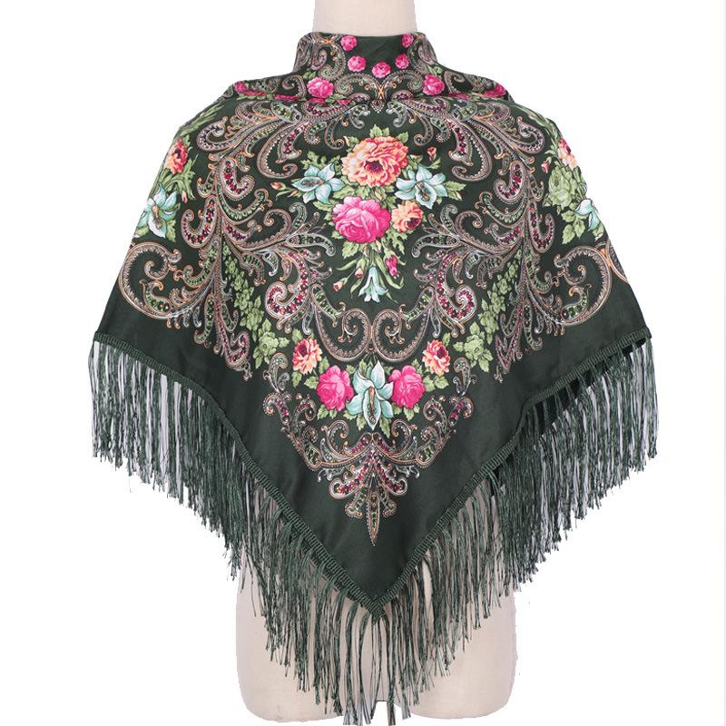 110*110Cm Ethnic Floral Headscarf For Elegant Women Shawl Babushka Bandana Handkerchief Female Head Wraps Print Square Scarves