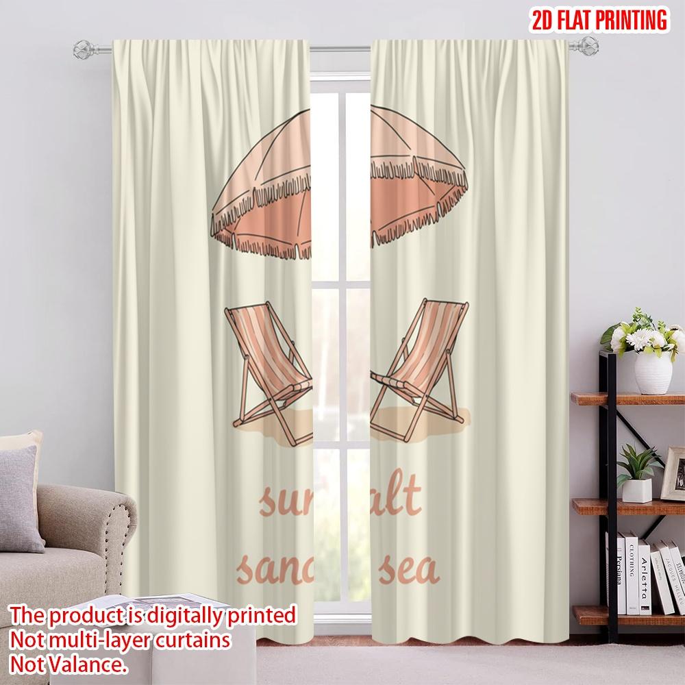 

2pcs,2D plane printing Light Filtering Curtains Beach chairs umbrella sun sand sea Versatile Fabric (without rod) Art Deco 52.50 × 116.00 cm 2 pcs