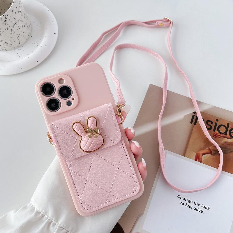 

Rabbit Wallet Bag Case for Xiaomi Redmi 15 Note 14 Pro Plus 15C 13 14C 13C Card Crossbody Leather Lanyard Neck Strap Soft Cover Redmi 15 4G