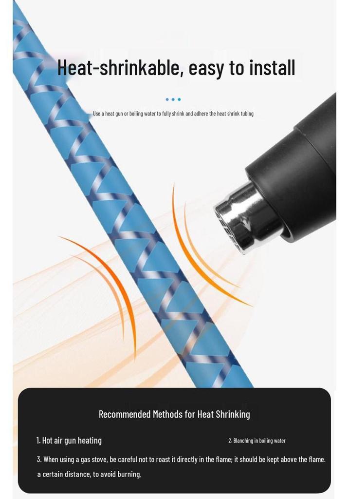 Patterned Heat Shrink Tubing Grip Cover for Fishing Rods and Badminton Rackets - Non-Slip Insulation Sleeve for Handle and Wiring Harness.