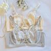 Large Bust-slimming French Bra for Women with Soft Underwire Ultra-thin Lace and Crystal Cups
