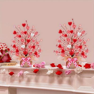 Valentine'S Day Decorations 20 Red Lights Pink Berries Valentine'S Day Tree Dining Table Window Sill Decorations