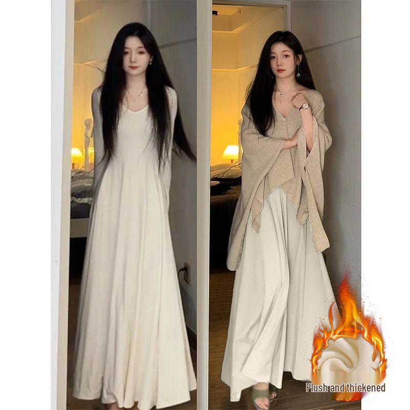 

Женское облегающее трикотажное платье цвета хаки для ранней осени и зимы L