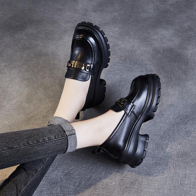 Spring and Autumn New Style Women's Thick-soled Single Shoes, Casual and Versatile Leather Shoes