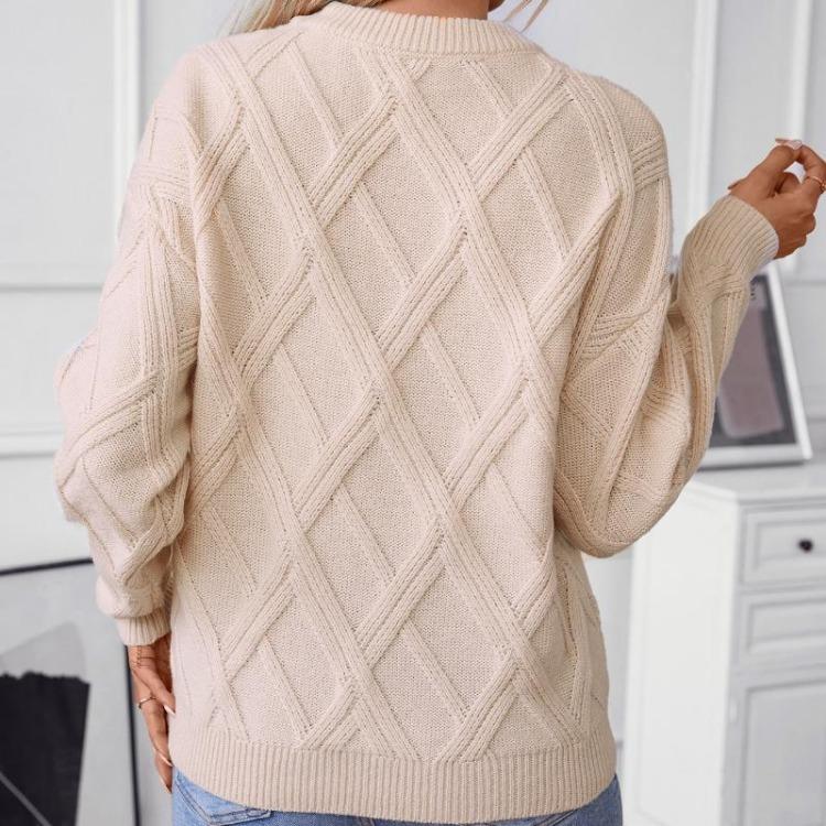 Women Casual Autumn Winter Comfortable Warm Loose Round Neck Knitted Pullover Sweater Fashion