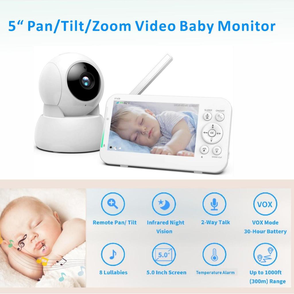 5-Inch Screen Baby Monitor - Childcare Surveillance Camera