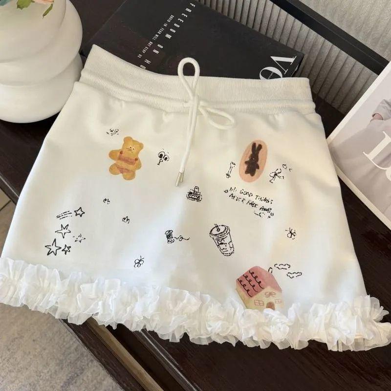 Petite Summer Graffiti Lace-Trim Skirt - Sweet & Spicy Style S with Safety Shorts белый
