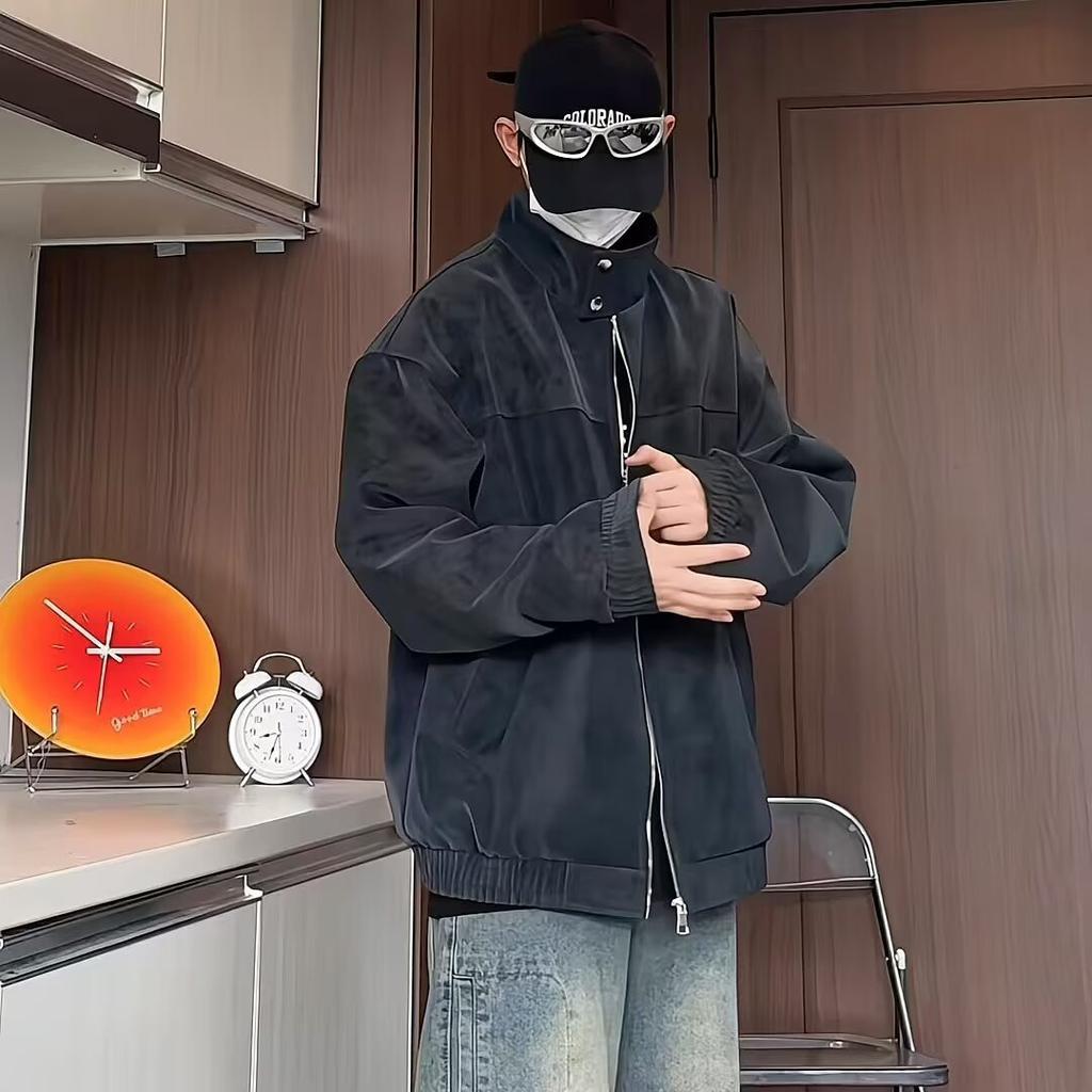 Autumn New Retro Tie-Dye PU Leather Stand Collar Leather Jacket, Handsome Loose and Versatile Couple Coat