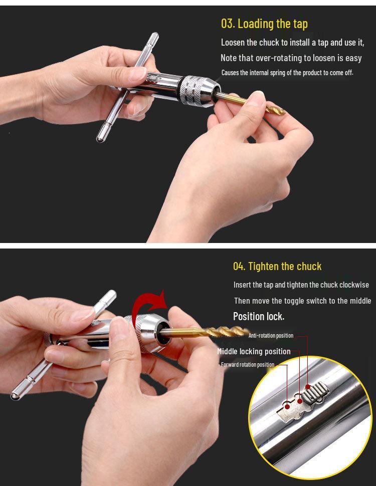 Adjustable T-Handle Ratchet Tap Wrench for Threading