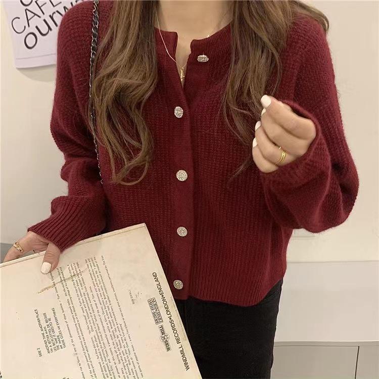 European 100% Pure Wool Knitted Cardigan: Women's Round Neck, Autumn/Winter, High-End Loose Fit Sweater Coat