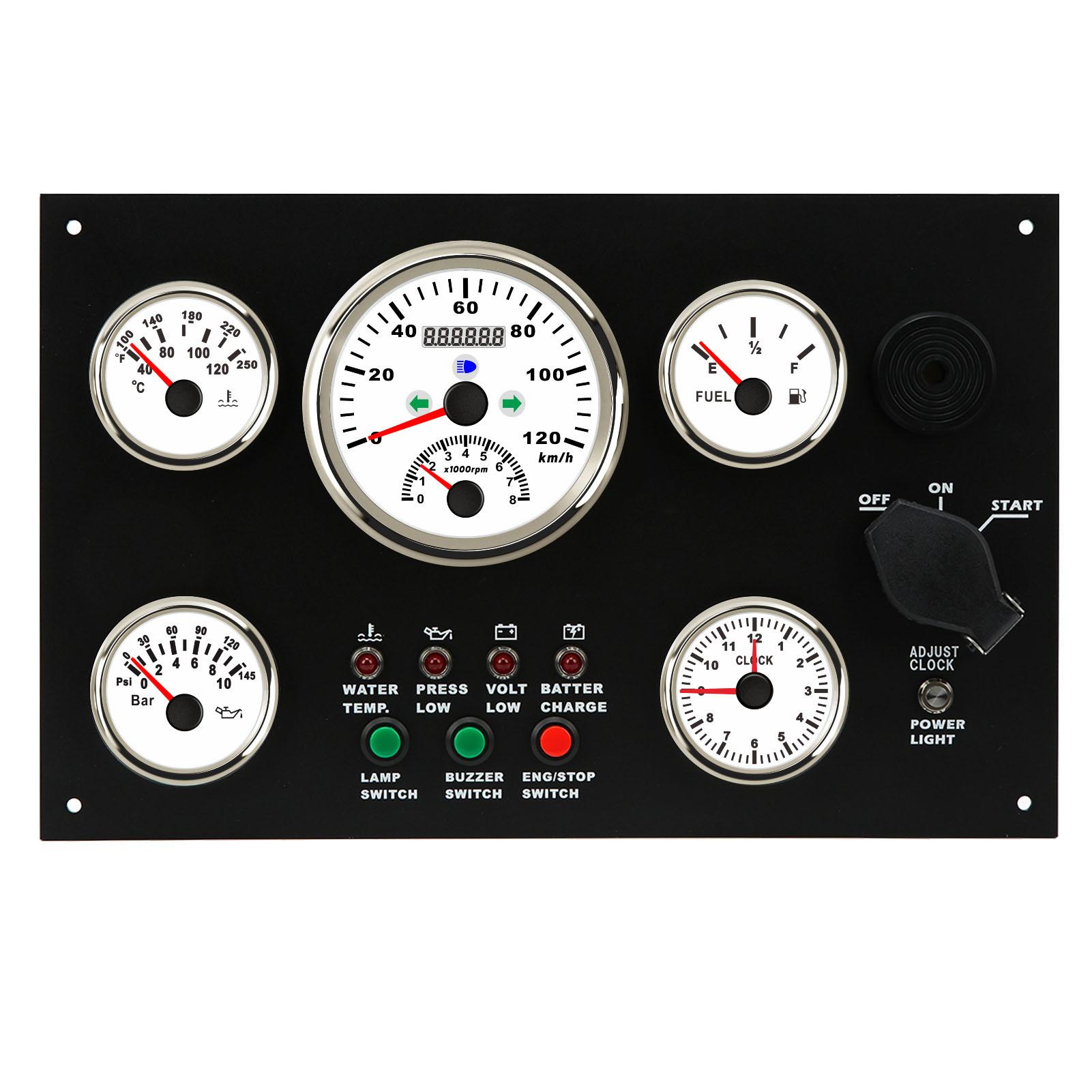 

Набор из 5 приборов Спидометр Уровень топлива Температура воды Датчик давления масла Часы Многофункциональный для автодома Яхты 24В