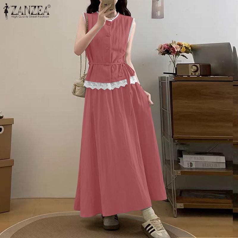 ZANZEA Women Summer Tank Tops and Long Skirts Casual Two Piece Suit Sets