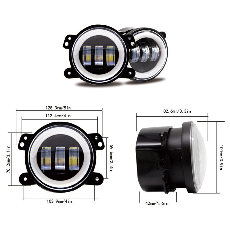 Car Led 4 Inch Front Bumper Fog Light For Off-Road With/Without White Yellow Halo Ring Drl Angel Eyes Lamp 30W Fog Lights
