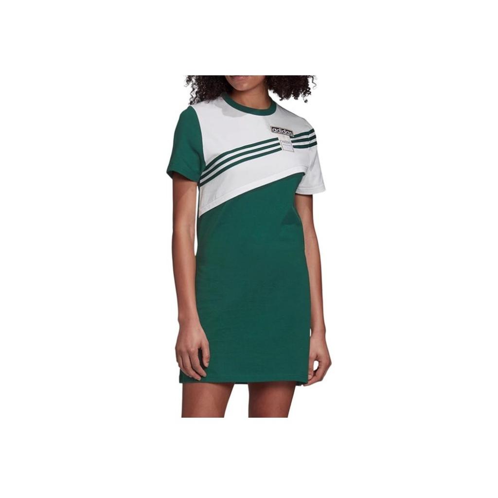 Adidas Striped Short Sleeve Dress Women Dresses Green White GJ6560