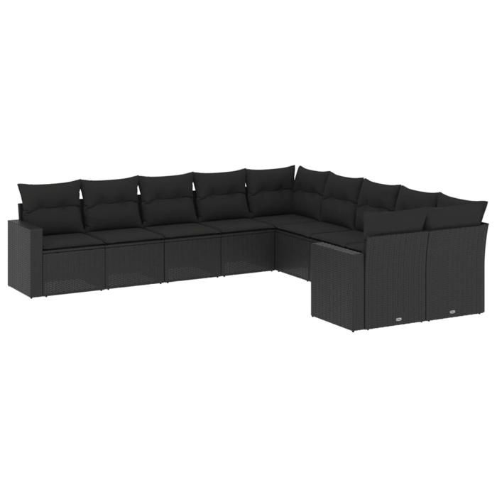 VidaXL Salon de Jardin avec Coussins 10 pcs, Canapés de Terrasse, Ensemble de Meubles de Patio, Mobilier d'Extérieur, Noir 3219495