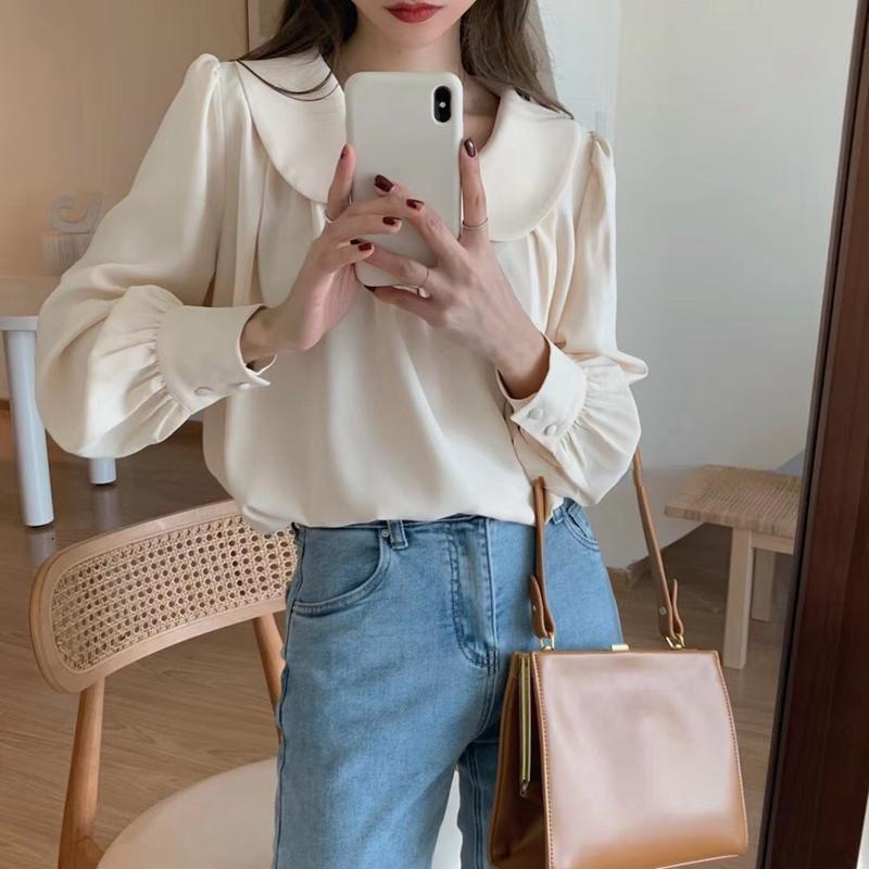 

Женская винтажная рубашка, французский сладкий топ с детским воротником, повседневная женская блузка для поездок на работу, темперамент 2XL