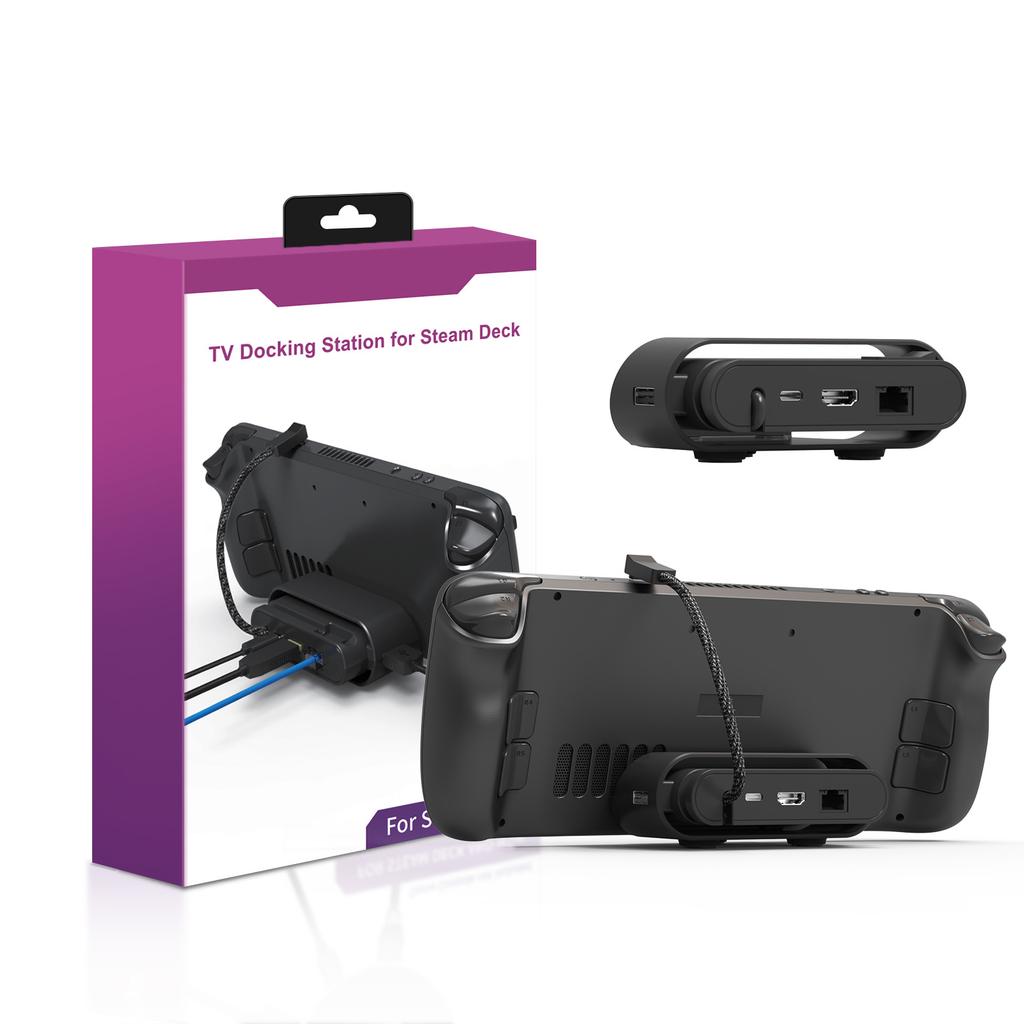 Game Console Docking Station for Steam-Deck TV Base HDMI-compatible 4K 60HZ Type-C Dual USB3.0 RJ45 Ethernet Hub Stand