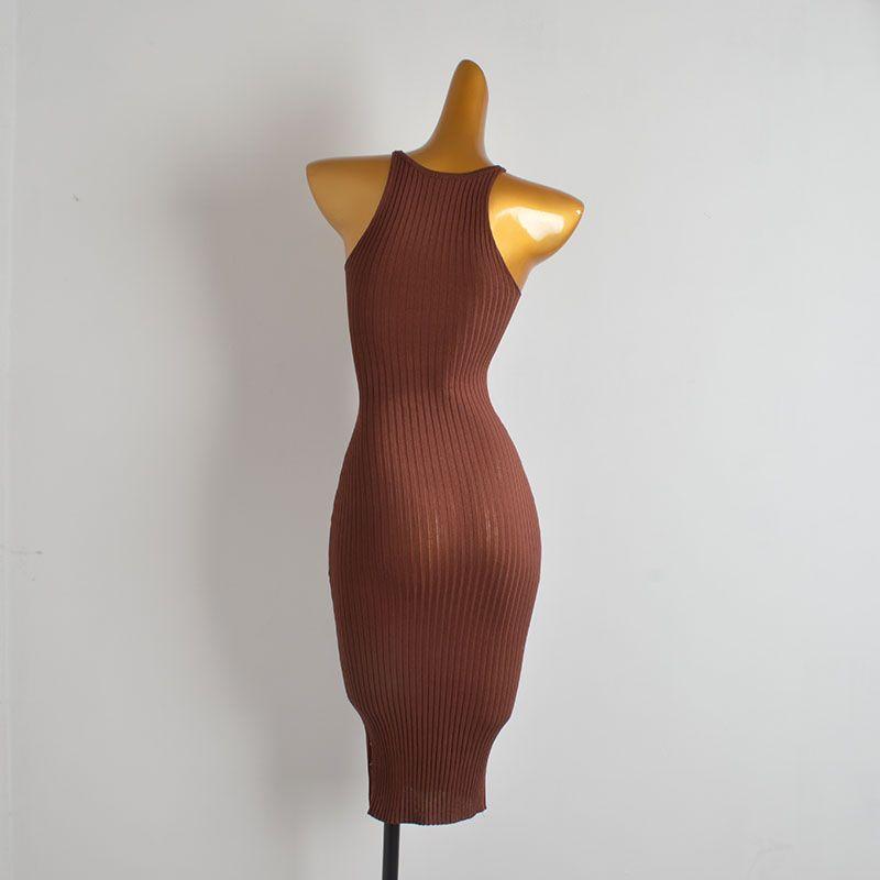 Western Style Gyaru Sexy Low Cut Sunken Stripe Vest Knitted dress Women clothes Summer Thin Tight Suspender Skirt