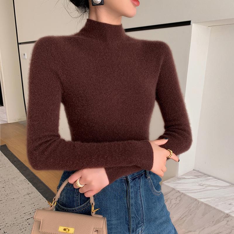 Women's Seamless Cashmere Slim-Fit Half-High Neck Sweater