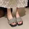 Flat Slippers Women's New Summer Square Head Woven Seaside Holiday Beach Shoes Non-slip Open-toe Large Size Women's Shoes