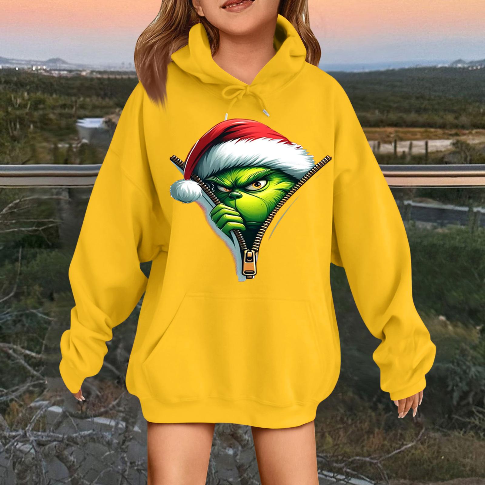 

Детская модная повседневная толстовка с капюшоном свободного кроя с длинными рукавами и рождественским принтом 160 жёлтый