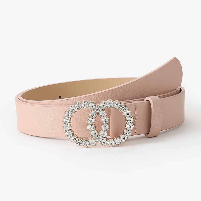 Double Circle Round Buckle Inlaid Rhinestones Sweet Decorative Dress Women'S Belt Jeans Belt