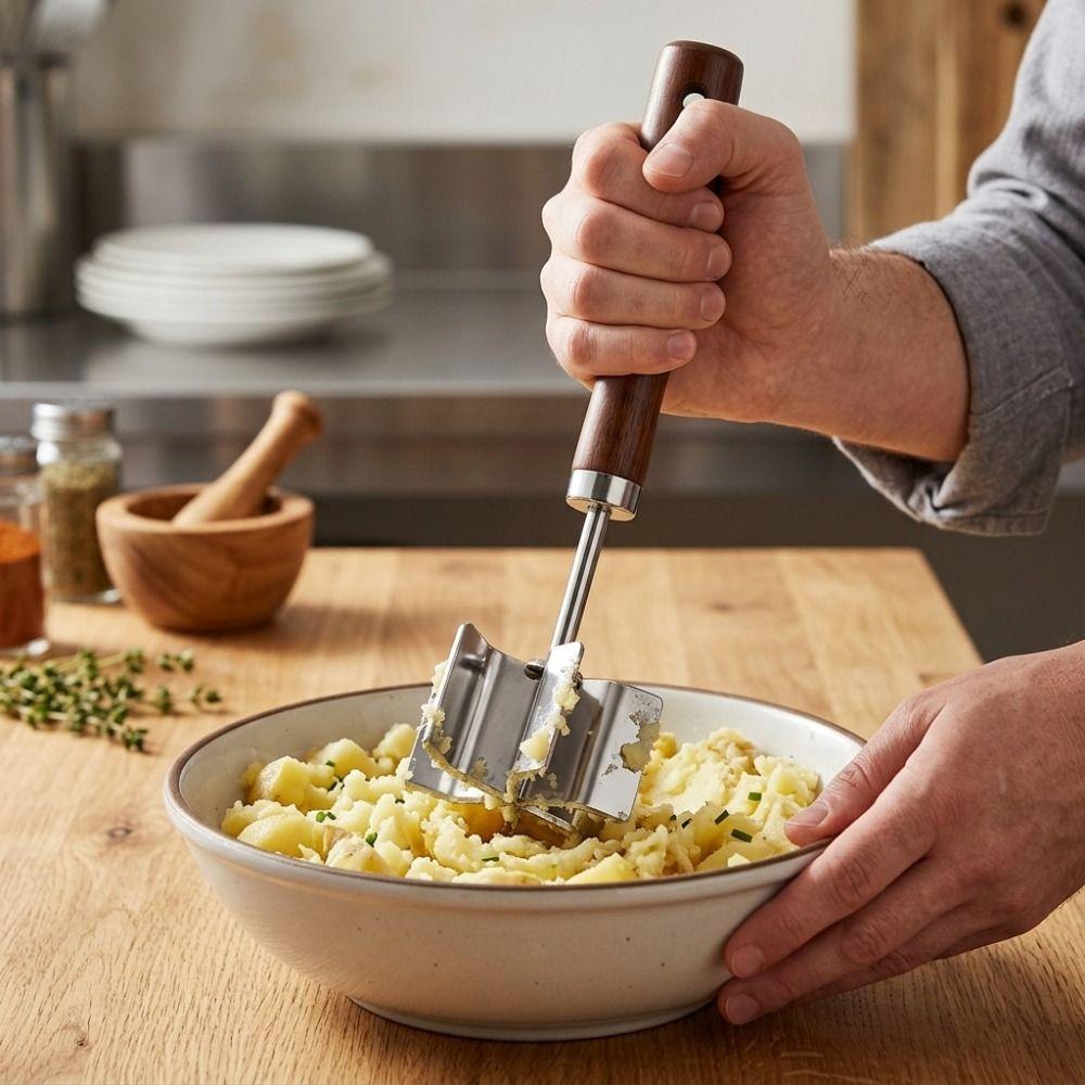 Wooden Handle Kitchen Meat Chopper Stainless Steel Ground Beef Chopper Food Masher  Meat Patty