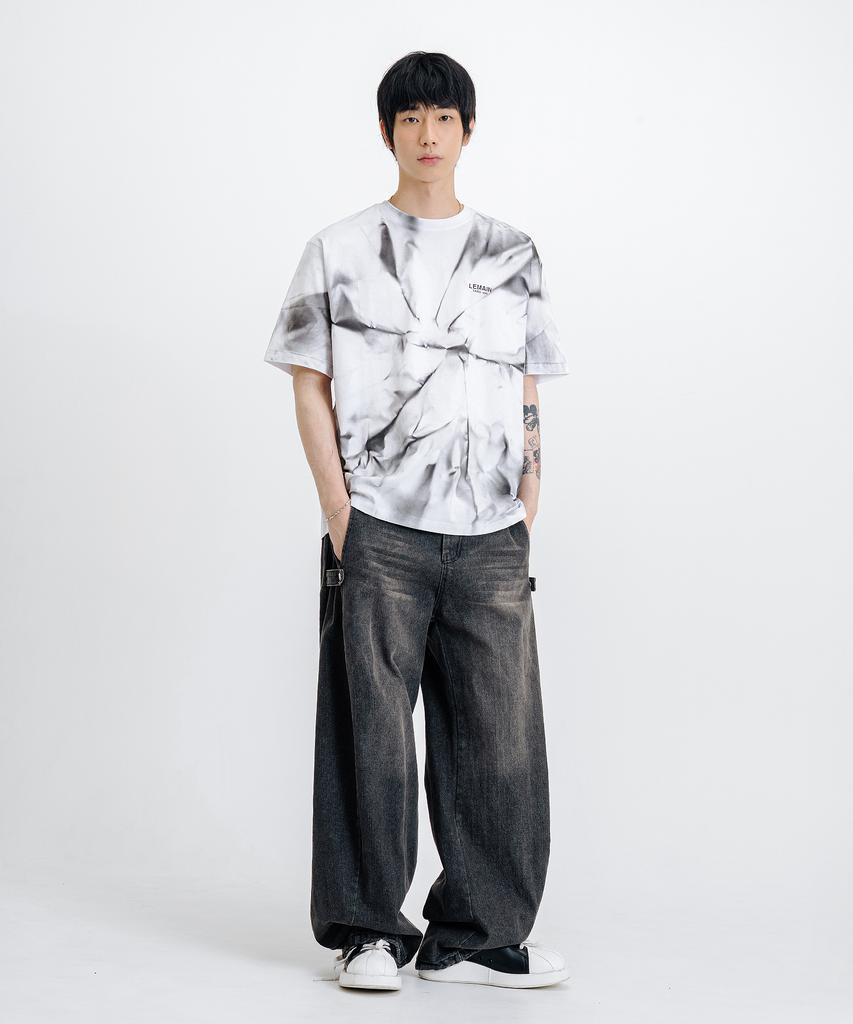 LEMAIN SECOND Tie-Dye Water Print Oversized Short Sleeve T-Shirt [Ivory]