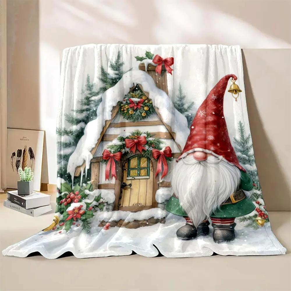 1PC Christmas Gnome Printed Blanket Warm Soft and Comfortable Home Travel Blanket Sofa Bedding Cover Blanket New Year Gift