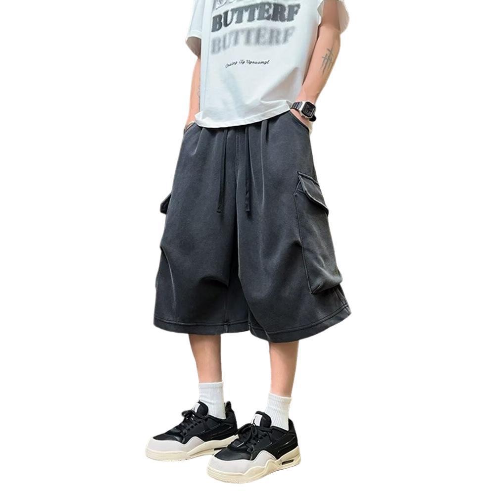 New summer multi-pocket cropped pants men's functional overalls are old casual straight-washed female paratroopers without
