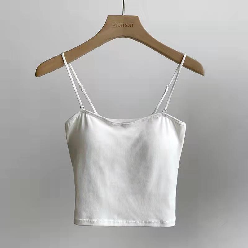 

Solid Color Camisole Top with Built in Bra and Adjustable Thin Straps onesize білий