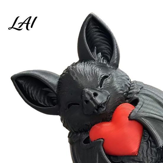 Bat Decoration Cute Red Heart 3D Printed Halloween Novelty Tabletop Sculpture for Spooky Desktop Ornament Party Haunted House Holiday Decor