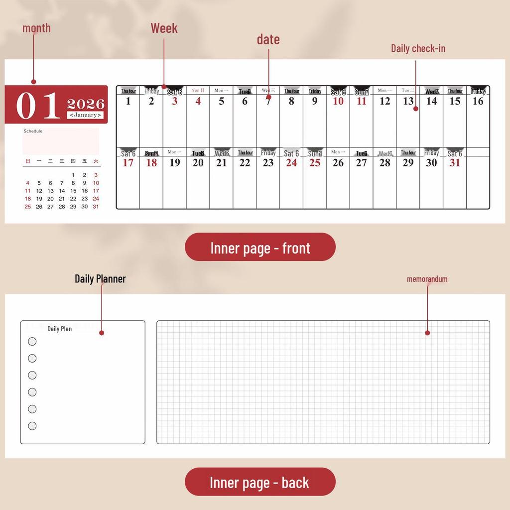 2026 Mini-Tischkalender: Anpassbares Desktop-Ornament & Monatsplaner