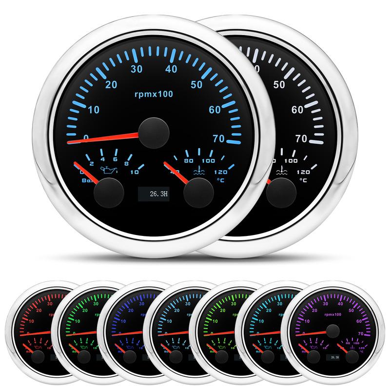 ZMFJH 3000~8000RPM 85MM Tachometer+Oil Pressure+Water Temp Gauge with Sensor 7 Color Light MultiMeter 0~10Bar for Car Boat 9-32V
